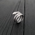 Colubrid Snake Wrap Ring - Solid Hand Cast 925 Sterling Silver - Oxidised Polished Finish - Sizes 4 to 11