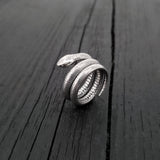 Colubrid Snake Wrap Ring - Solid Hand Cast 925 Sterling Silver - Oxidised Polished Finish - Sizes 4 to 11