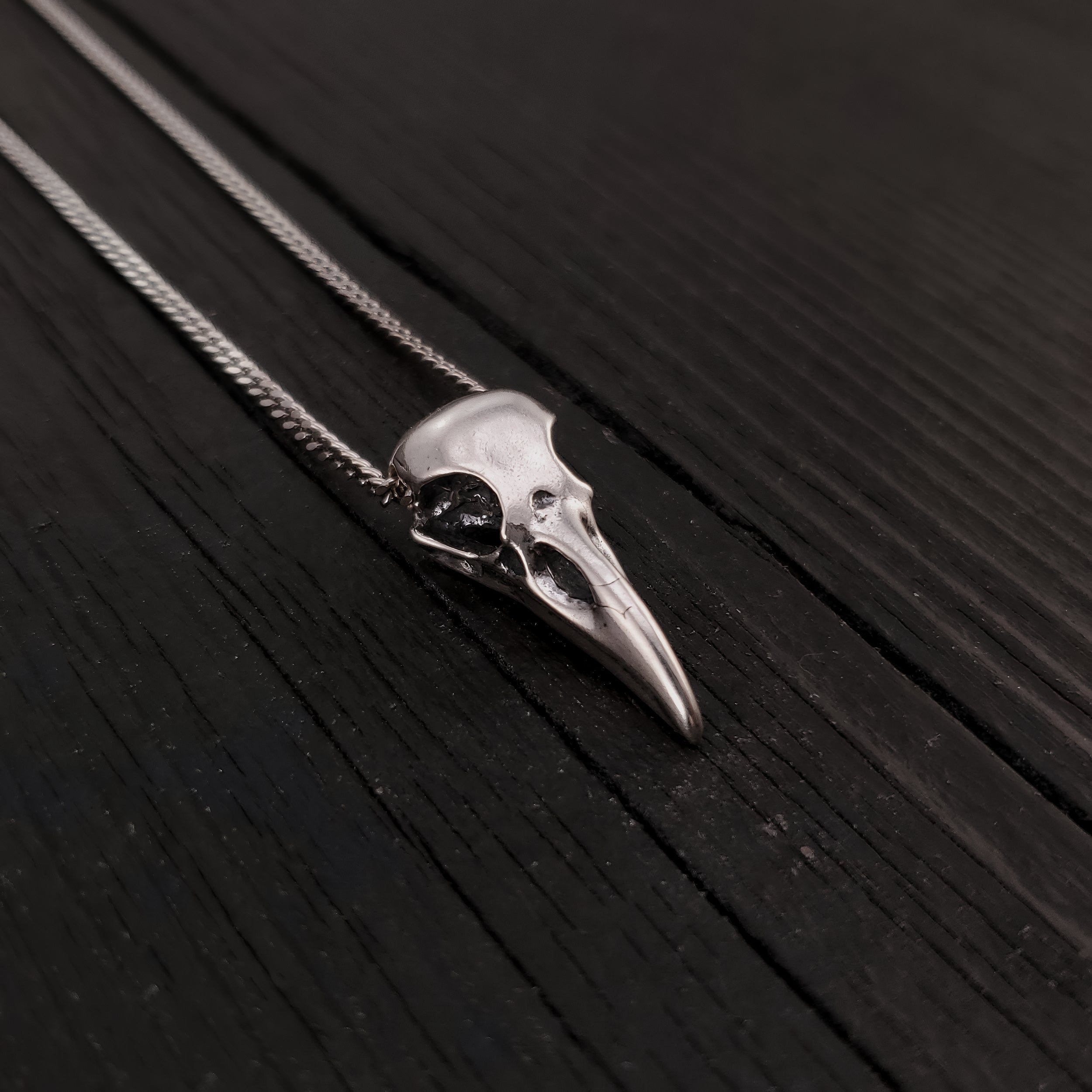 Raven Skull Necklace - Solid Cast 925 Sterling Silver - Polished Finish - Unisex Bird Skull Gift For Him or Her - Multiple Chain Options