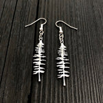Silver Sitka Spruce Tree Silhouette Earrings  Solid Cast 925 Sterling Silver Polished Finish