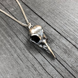 Antique Silver Crow Skull Cremation Urn Pendant Necklace - Solid Hand Cast Anatomically Correct Bird Skull Memorial Keepsake