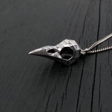 Faceted Raven Skull Necklace - Solid Hand Cast Silver Plated Bronze - Three Dimensional Detail Bird Skull - Multiple Chain Lengths