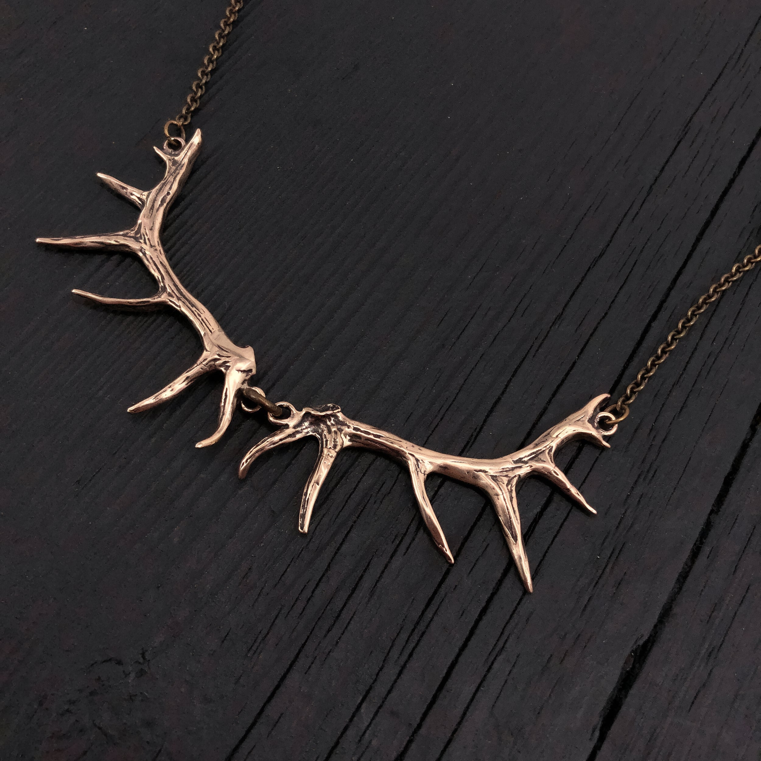 Imperial Elk Antler Choker Bib Necklace - Solid Bronze