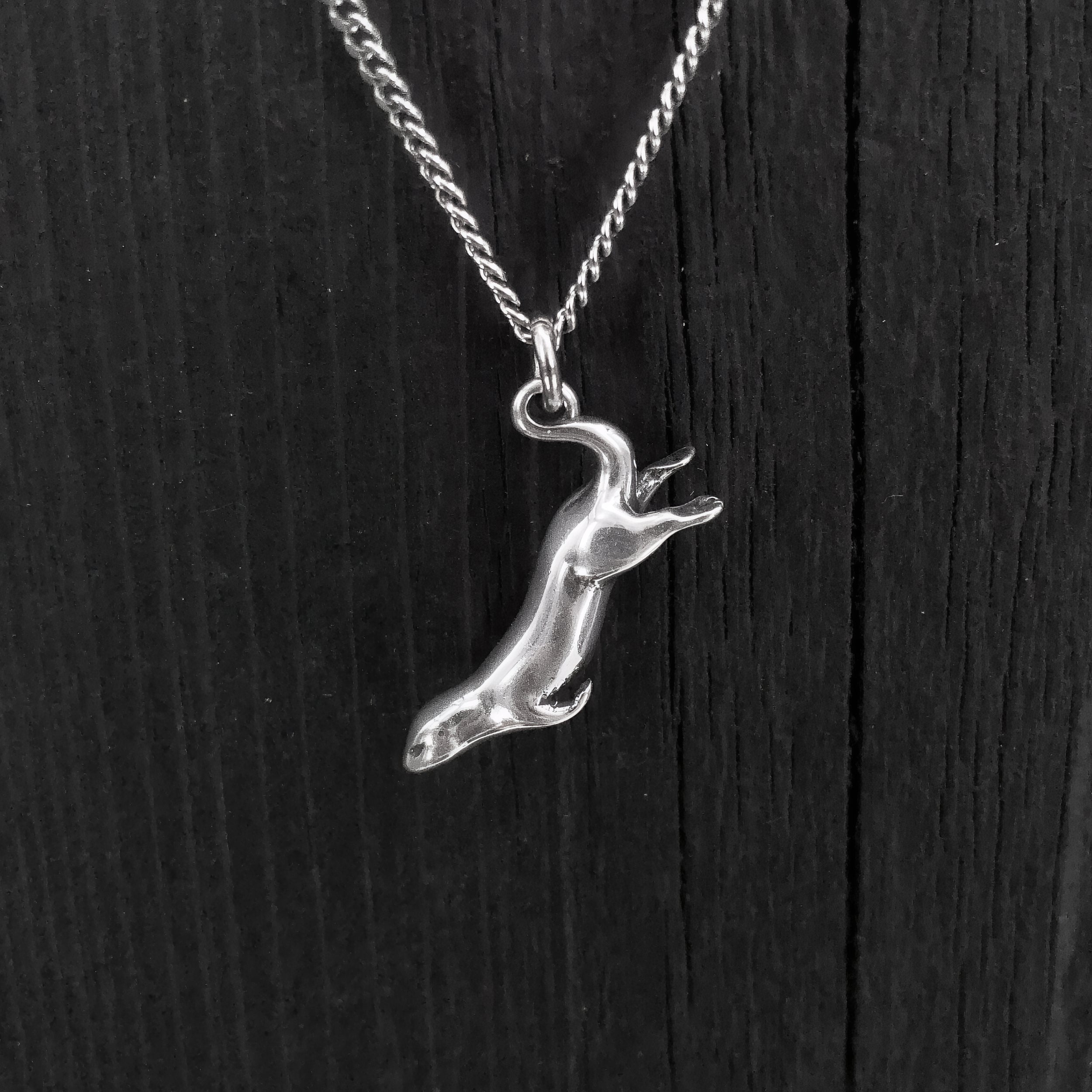 Diving Sea Otter Pendant Charm Necklace - Solid 925 Sterling Silver- Oxidized Hand Polished Finish - Multiple Chain Lengths - Animal Jewelry