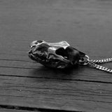 Grey Wolf Skull Pendant Necklace - Solid Sterling Silver - Dark Oxidized Finish - Multiple Chain Lengths - Animal Jewelry