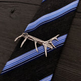 The 2-1/8"long high relief antler is mounted on a solid nickel plated tie clasp with an overall width 2",