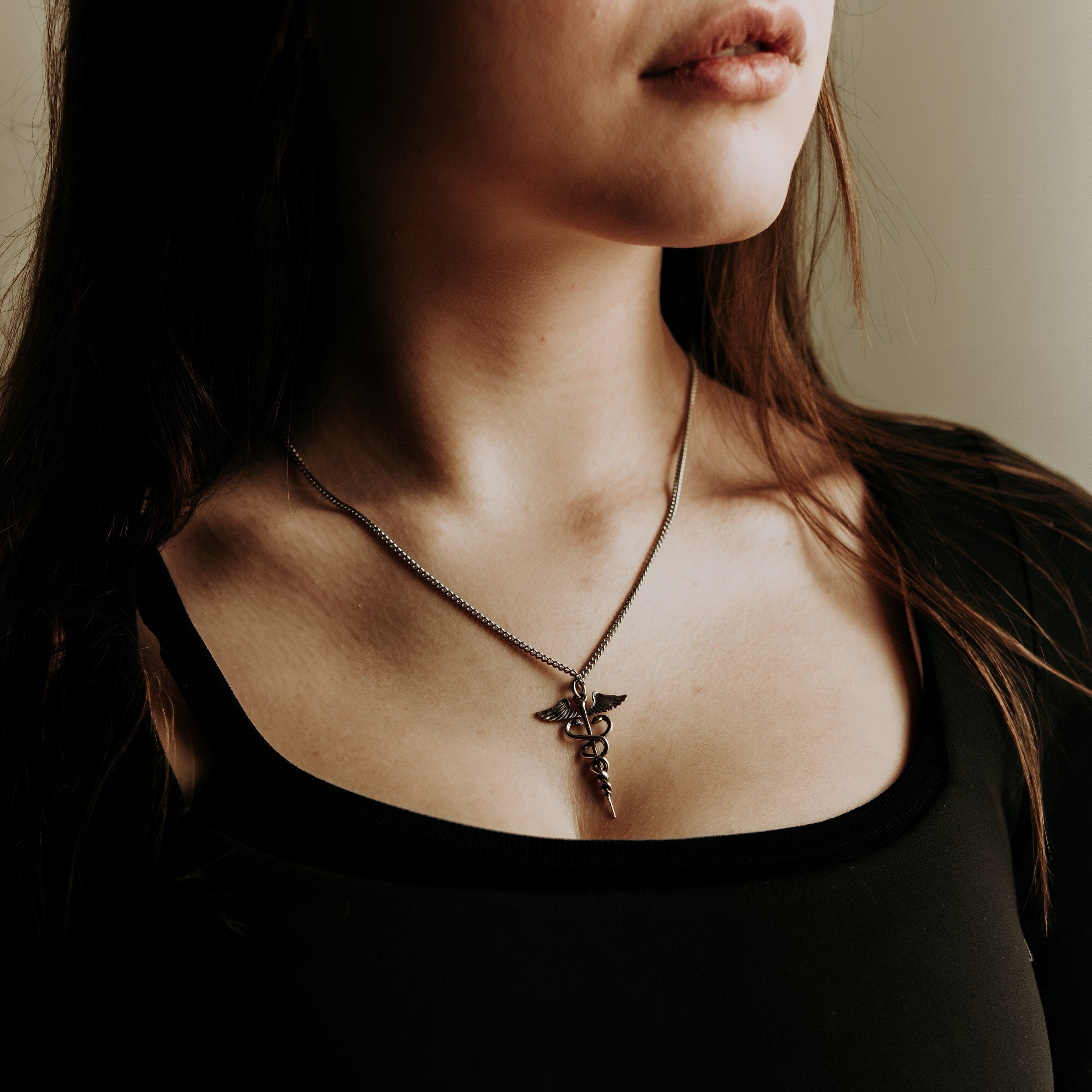 Caduceus Necklace in Solid Sterling Silver Medical Symbol Jewelry- Gift for Doctor Nurse or Medical Student Pendant Medicine Gift