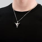 Solid Sterling Silver Bison Skull Necklace - Detailed Americana Jewelry - Unisex Statement Jewelry Gift