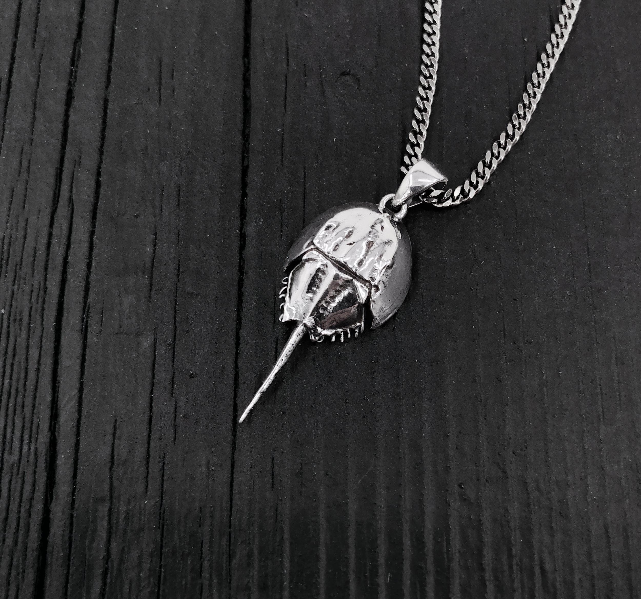 Sterling Silver Horseshoe Crab Pendant - Handcrafted Beachcombing Treasure, Detailed Reproduction