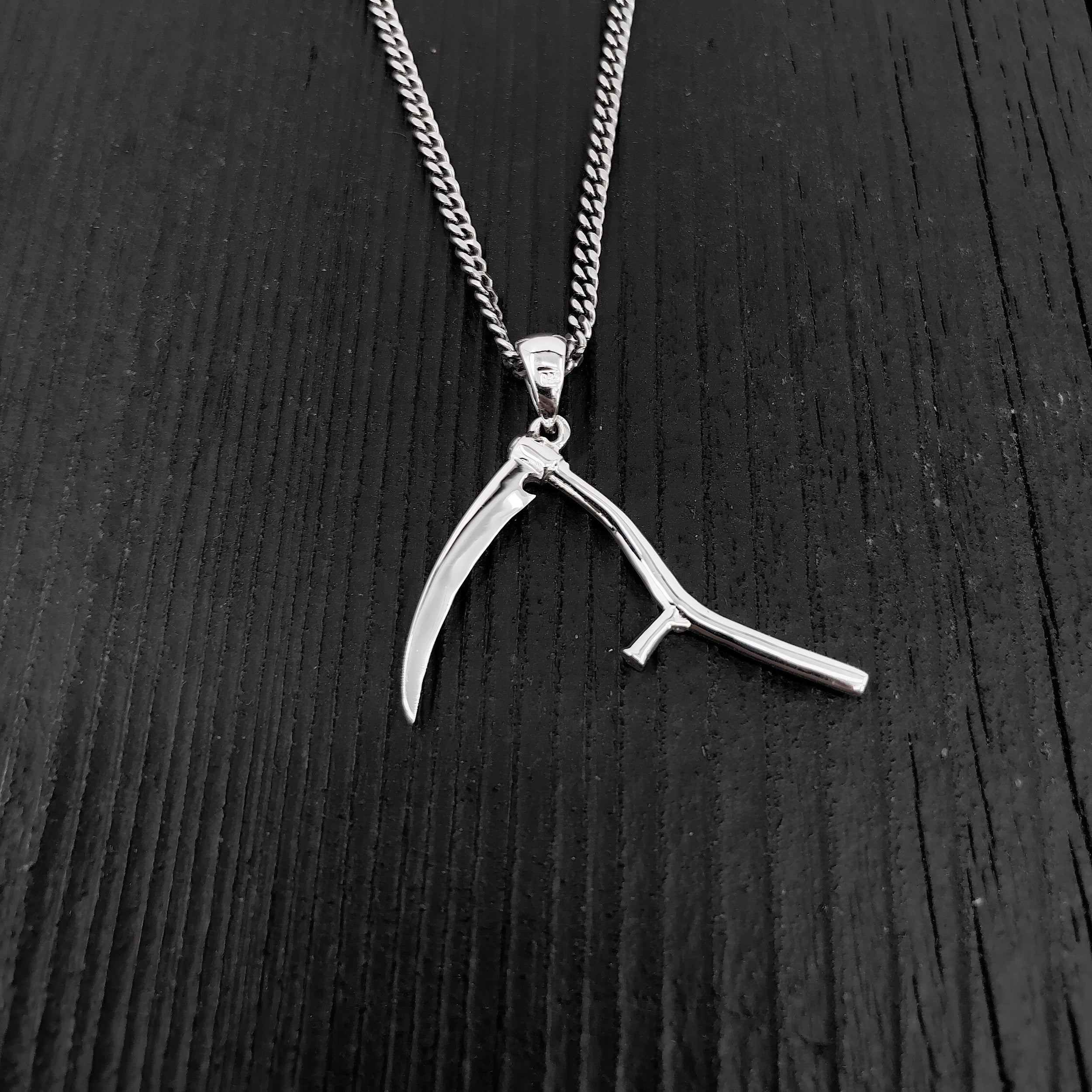Grim Reaper Scythe Pendant Necklace in Solid 925 Sterling Silver - Unisex Jewelry Gift - Multiple Chain Lengths