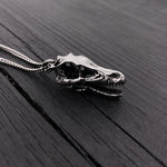 Silver necklace with detailed skull pendant, edgy style | Moon Raven