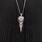 Engraved Raven Skull Pendant Necklace - Solid Hand Cast Stainless Steel - Polished Finish - Multiple Chain Options - Unisex Bird Skull Gift