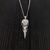 Engraved Raven Skull Pendant Necklace - Solid Hand Cast Stainless Steel - Polished Finish - Multiple Chain Options - Unisex Bird Skull Gift