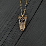 American Alligator Skull Pendant Necklace - Solid Hand Cast Jewelers Bronze - Polished Oxidised Finish - Multiple Chain Lengths Available