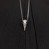 Raven Skull Necklace - Solid Cast 925 Sterling Silver - Polished Finish - Unisex Bird Skull Gift For Him or Her - Multiple Chain Options