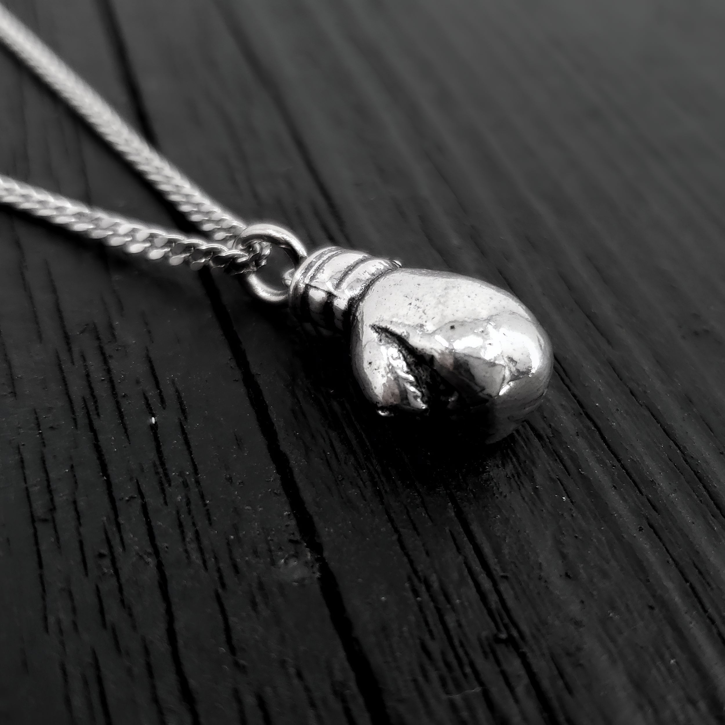 Boxing Glove Charm Pendant Necklace - Solid Cast 925 Sterling Silver - Polished Oxidized Finish - Multiple Chain Lengths Available