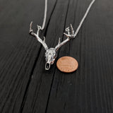 Sterling Silver Whitetail Deer Skull Antler Rack Pendant Necklace - Solid Hand Cast 925 Sterling Silver - Unisex - Multiple Chain Lengths