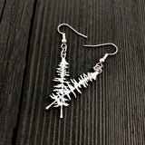 Silver Sitka Spruce Tree Silhouette Earrings  Solid Cast 925 Sterling Silver Polished Finish