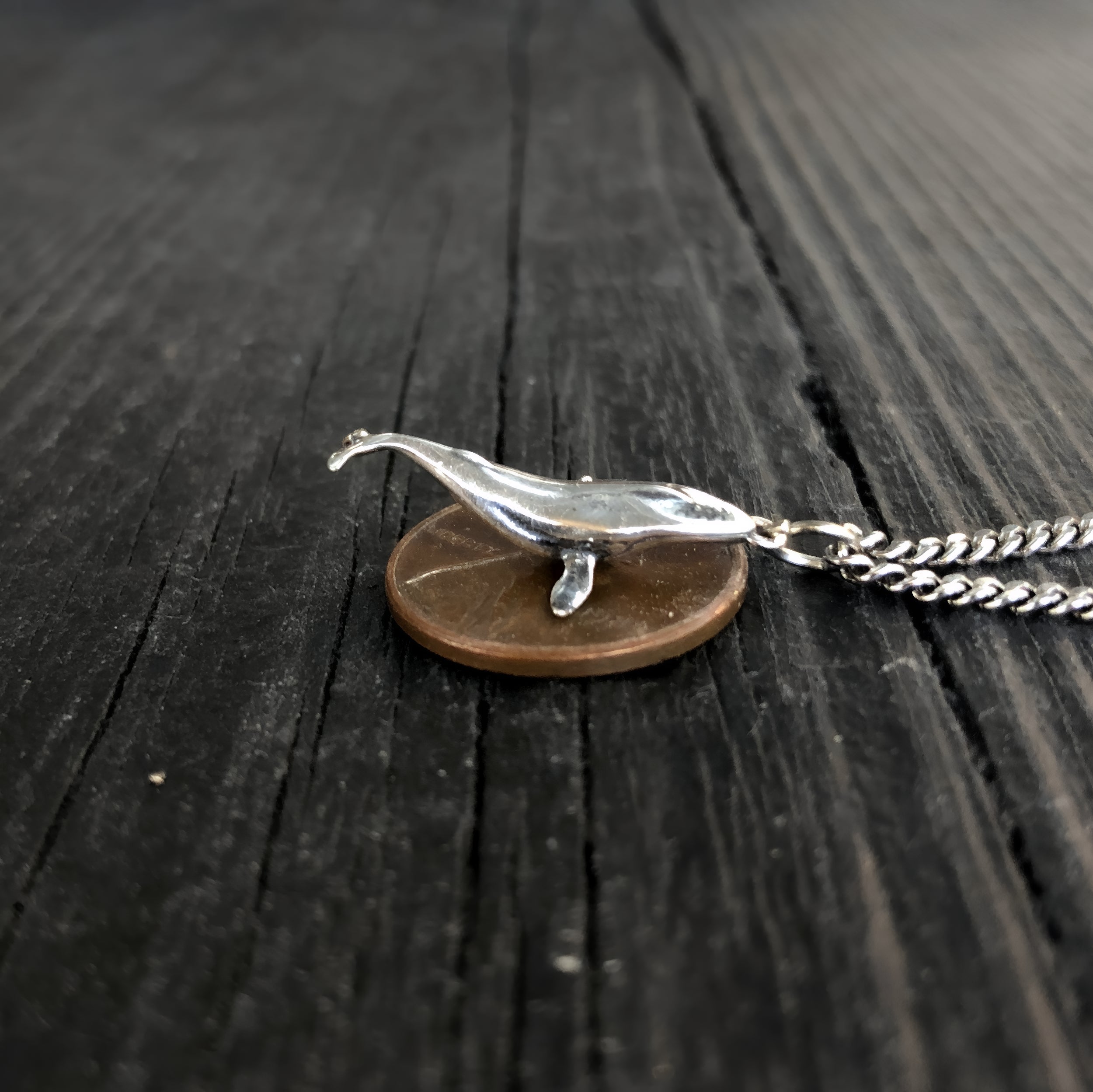 Breaching Humpback Whale Charm Pendant Necklace - Solid Hand Cast .925 Sterling Silver - Polished Finish - Jewelry Gift for Her