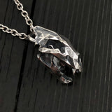 Faceted Bear Skull Necklace - Solid Hand Cast Silver Plated Bronze - Three Dimensional Detail Grizzly Skull - Multiple Chain Lengths
