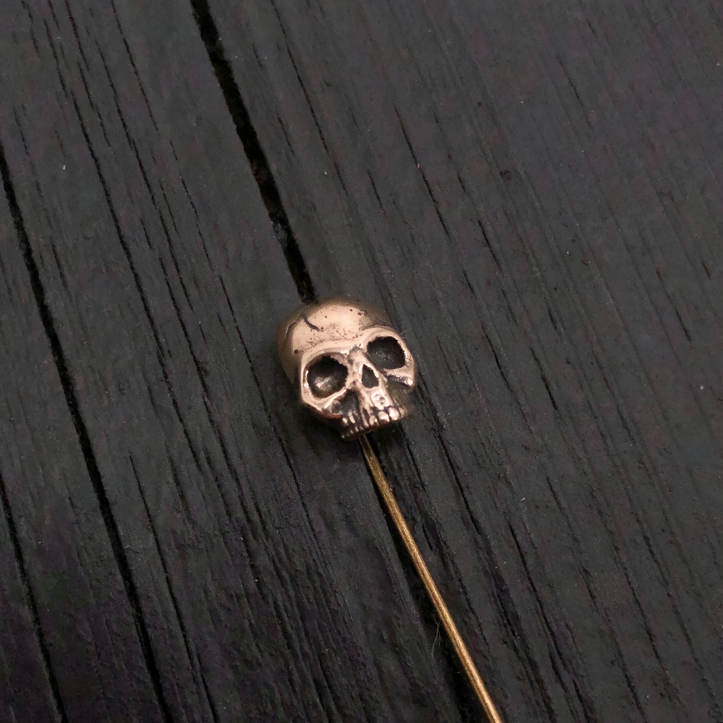 Solid Bronze Human  Skull Ascot Stickpin Stick Pin Ascot Skull Pin