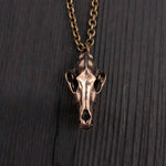 Grey Wolf Skull Necklace in Solid Bronze Wolf Skull Pendant Wolf Skull Jewelry