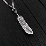 3D feather Pendant Necklace- Solid Cast 925 Sterling Silver - Oxidized Hand Polished Finish - Bird Jewelry