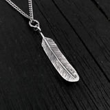 3D feather Pendant Necklace- Solid Cast 925 Sterling Silver - Oxidized Hand Polished Finish - Bird Jewelry