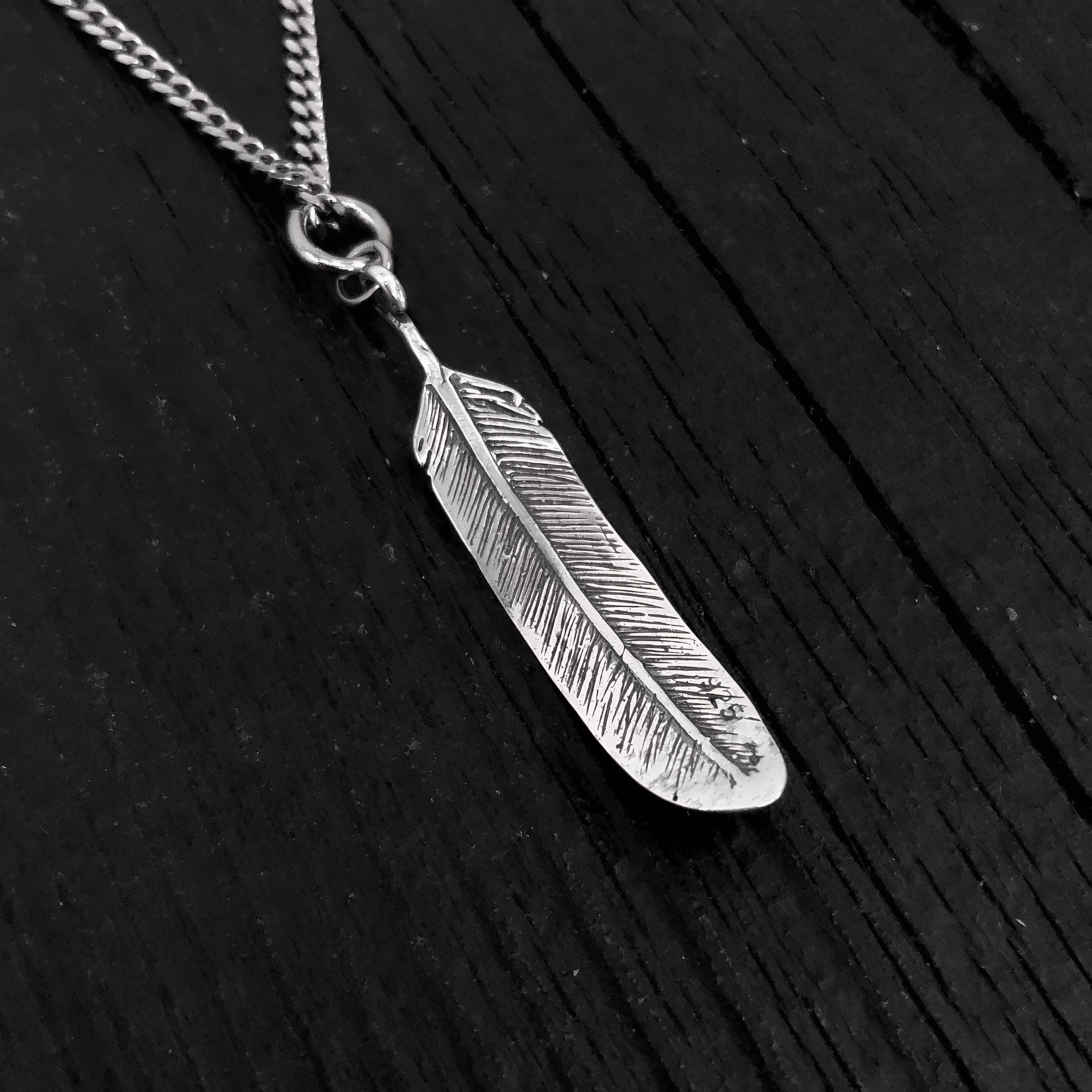 3D feather Pendant Necklace- Solid Cast 925 Sterling Silver - Oxidized Hand Polished Finish - Bird Jewelry