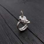 Unicorn Skull Ring - Solid Hand Cast Silver Plated Bronze - Polished Oxidised Finish - Sizes 5 to 11 Available - Rare Unique Gift for Her