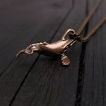 Whale Charm Pendant Necklace - Solid Hand Cast Bronze Breaching Humpback - Jewelry Gift for Him or Her
