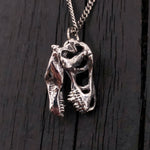 Silver T-Rex Skull Pendant Necklace in Solid Hand Cast Sterling Silver - Tyrannosaurus Rex - Rare and Unique Dinosaur Jewelry