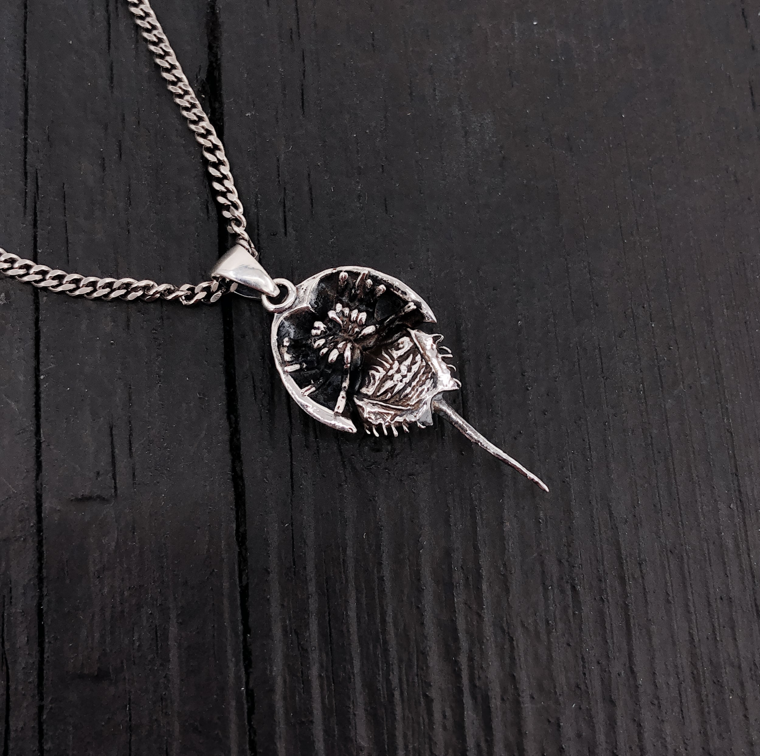 Sterling Silver Horseshoe Crab Pendant - Handcrafted Beachcombing Treasure, Detailed Reproduction
