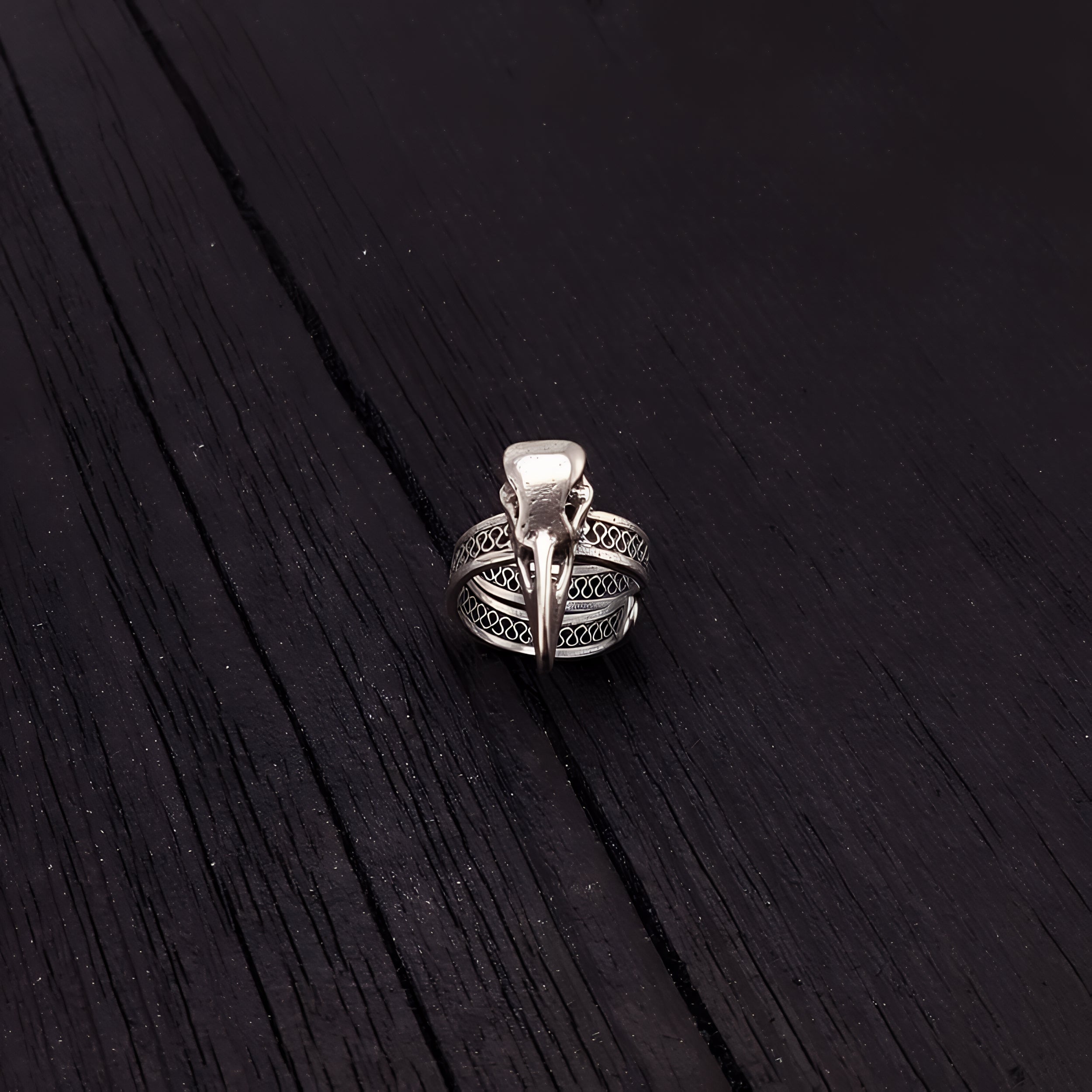 Silver Raven Skull Wrap Ring Sizes 4 to 13 Solid Hand Cast Silver Plated Bronze - Moon Raven Designs