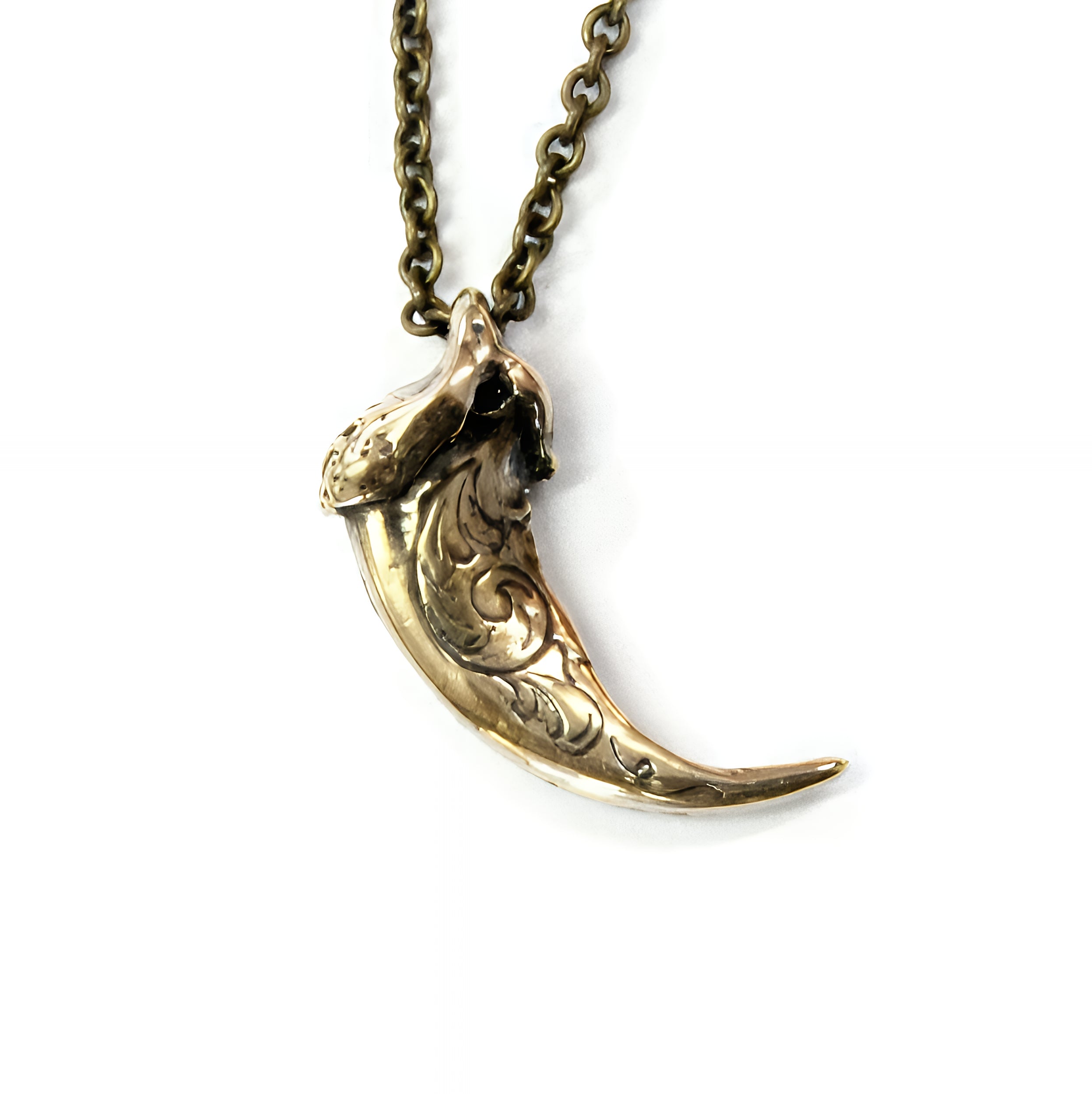 Engraved Bronze Wolf Claw Necklace Wolf Claw Pendant Necklace - Moon Raven Designs