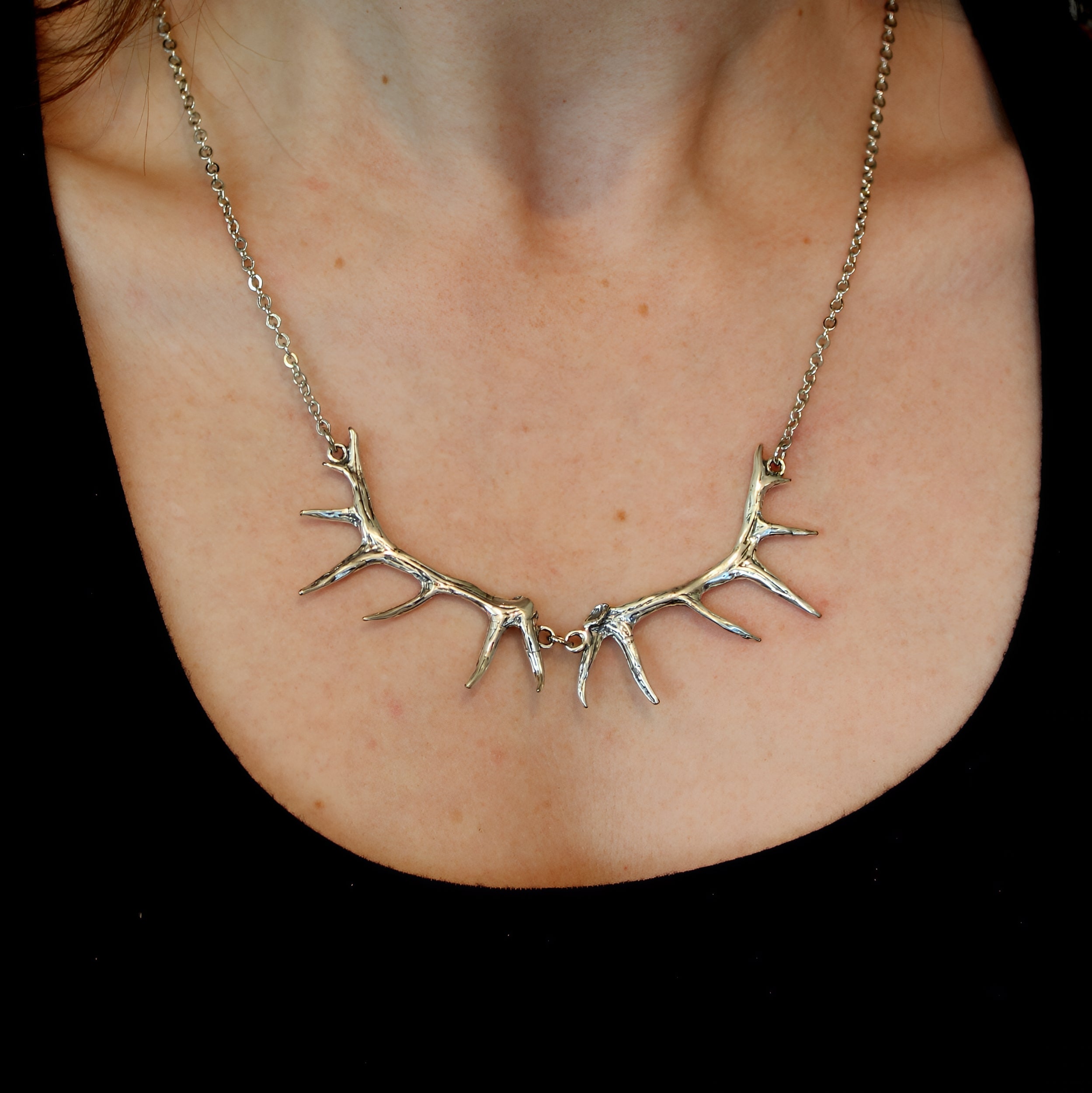 Imperial Elk Antler Choker Bib Necklace - Solid Bronze