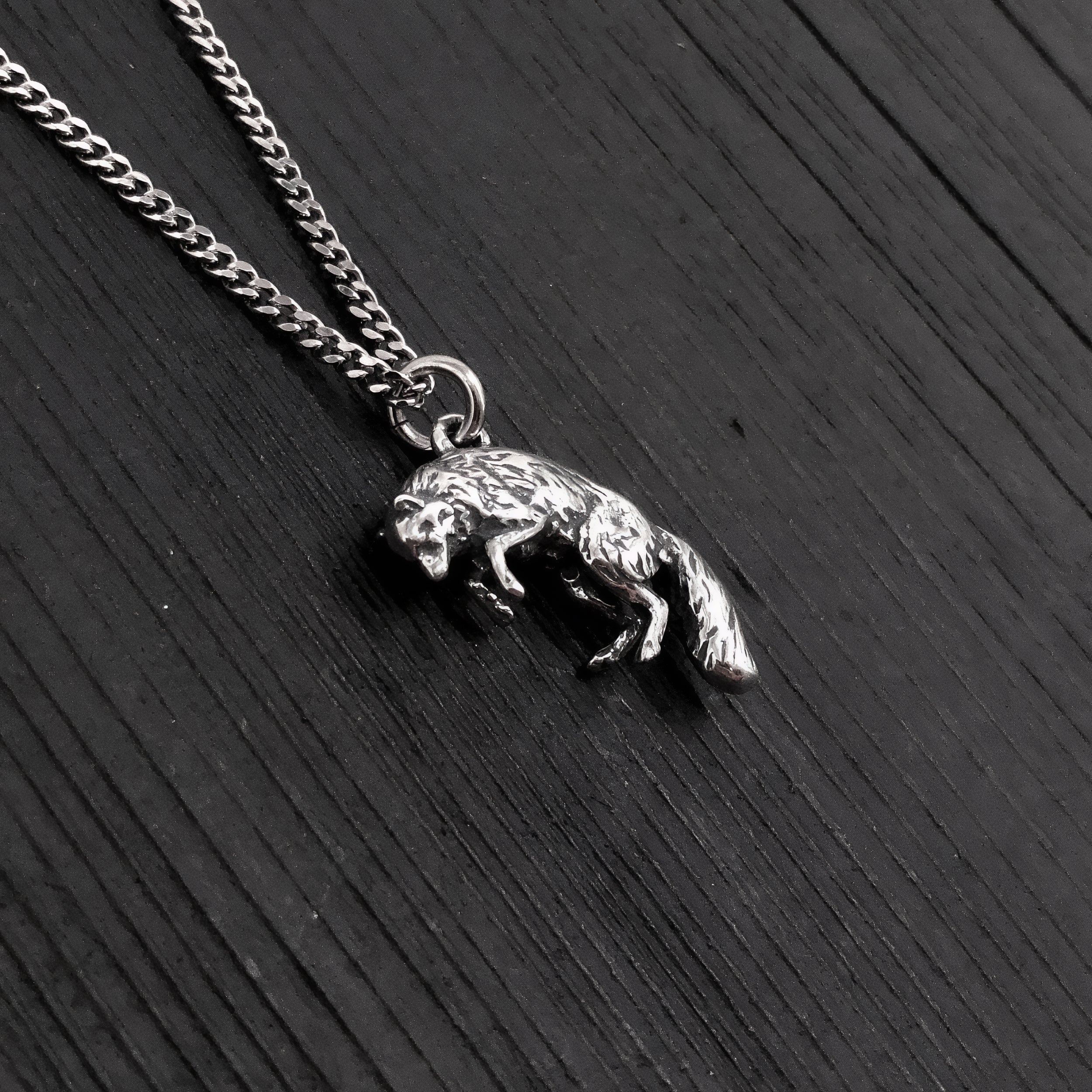 Pouncing Arctic Fox Pendant Necklace in Solid Sterling Silver - Gift For Him or Her - Unique Nature Inspired Forest Creature Jewelry