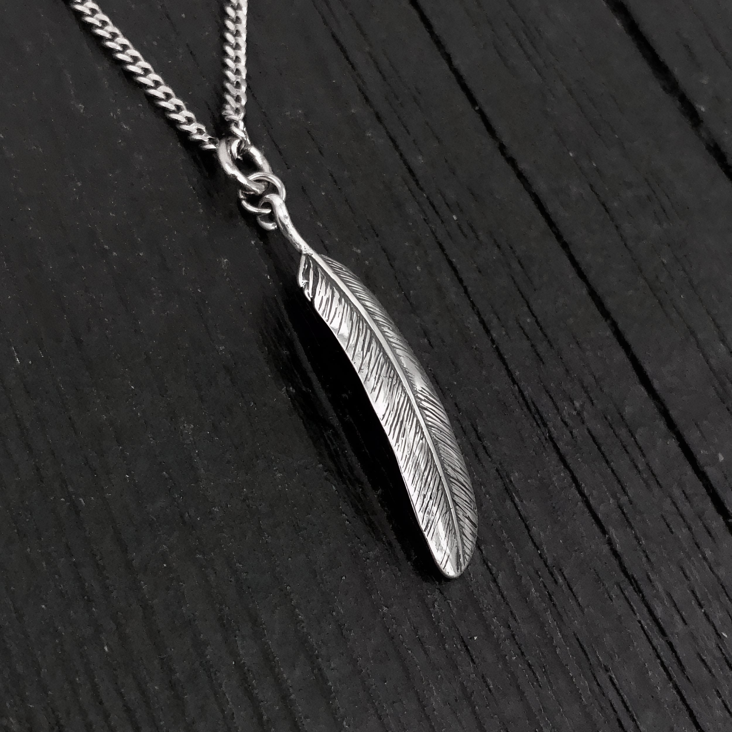 3D feather Pendant Necklace- Solid Cast 925 Sterling Silver - Oxidized Hand Polished Finish - Bird Jewelry