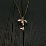 Whale Charm Pendant Necklace - Solid Hand Cast Bronze Breaching Humpback - Jewelry Gift for Him or Her
