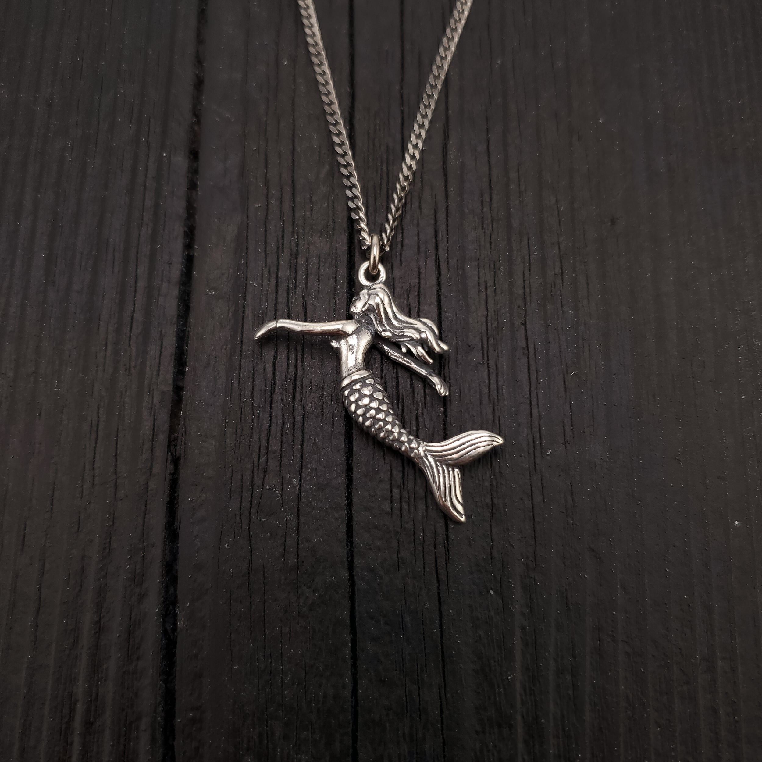 Mermaid Charm Pendant Necklace - Solid Hand Cast 925 Sterling Silver - Three Dimensional Detail - Multiple Chain Options - Jewelry Gift