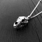 Grizzly Bear Skull Necklace - Solid Sterling Silver - Three Dimensional Detail - Polished Oxidized Finish - Multiple Chain Lengths