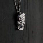 Sterling Silver Tiki Mask Pendant - Small 3/4" x 1/2" - Unique Layering Necklace with Hidden Bail