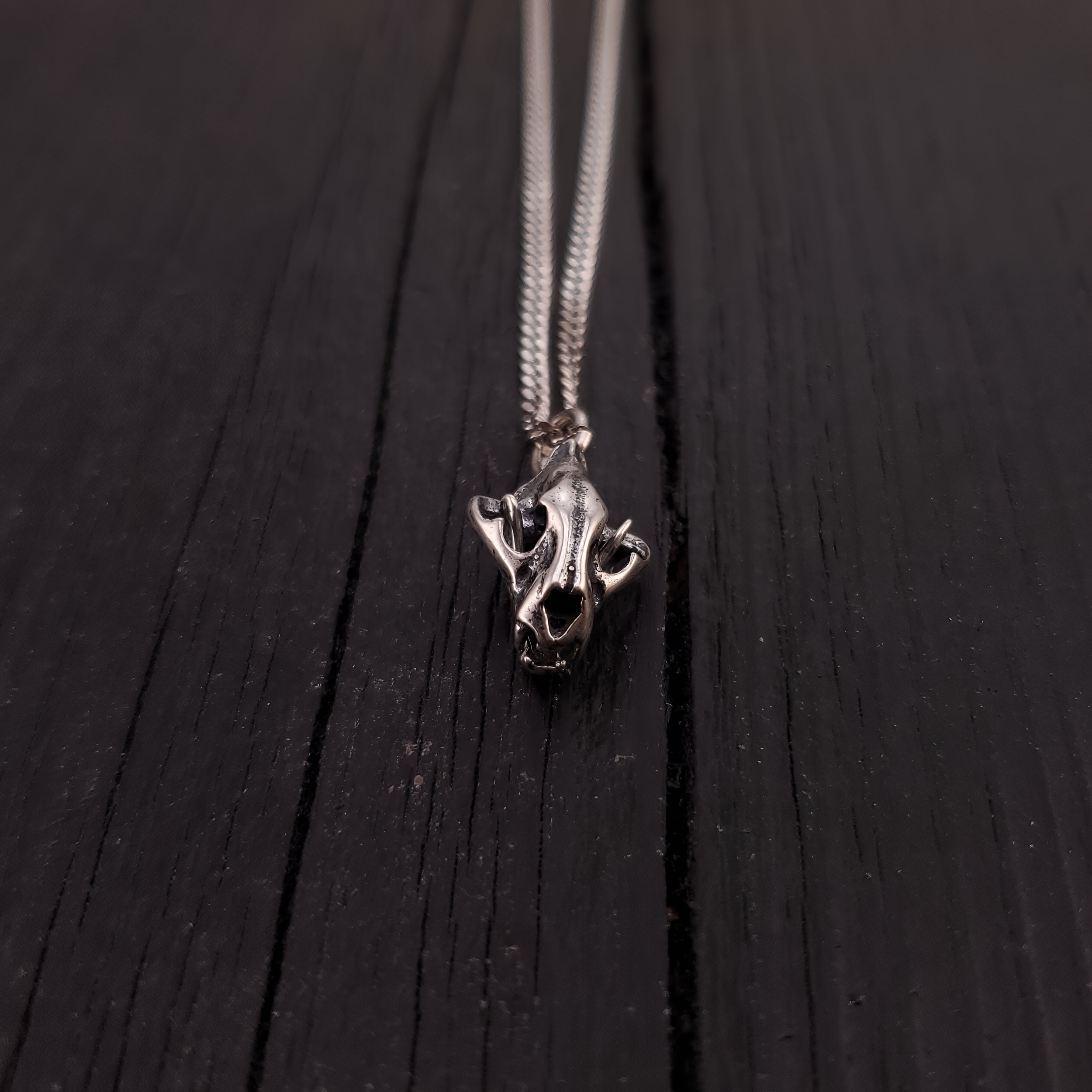 Cat Skull Pendant Necklace - Solid Hand Cast 925 Sterling Silver - Fully Articulated Jaw - Domestic House Cat Jewelry Gift
