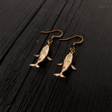 Breaching Humpback Whale Earrings - Solid Hand Cast Bronze - Polished Finish - Jewelry Gift for or Her