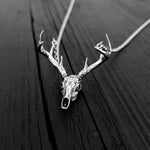 Sterling Silver Whitetail Deer Skull Antler Rack Pendant Necklace - Solid Hand Cast 925 Sterling Silver - Unisex - Multiple Chain Lengths