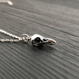 Tiny Sterling Silver Raven Skull Charm Necklace- Solid Hand Cast 925 Sterling Silver - Unique Nature Gift For Her