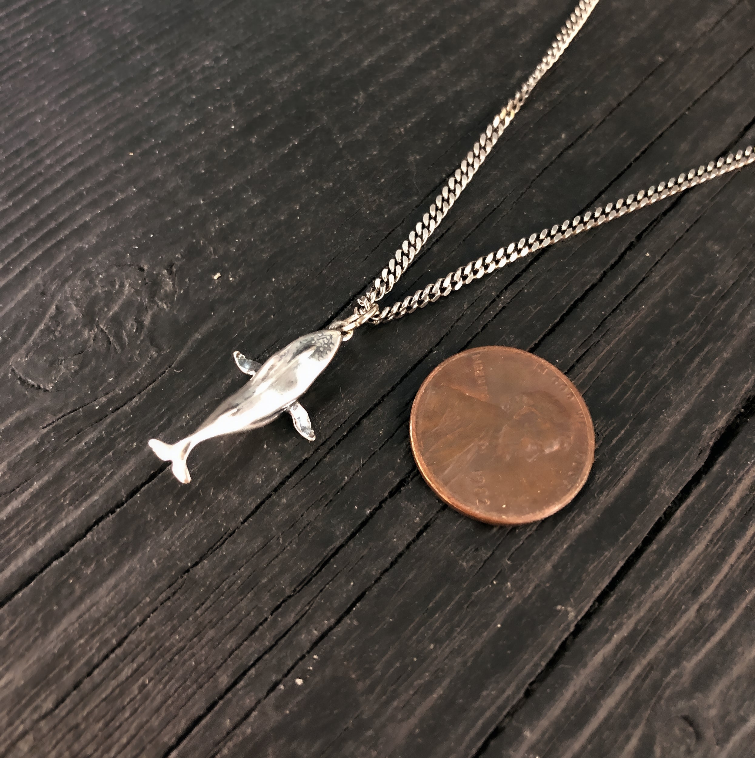 Breaching Humpback Whale Charm Pendant Necklace - Solid Hand Cast .925 Sterling Silver - Polished Finish - Jewelry Gift for Her