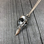 Antique Silver Crow Skull Cremation Urn Pendant Necklace - Solid Hand Cast Anatomically Correct Bird Skull Memorial Keepsake