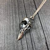 Antique Silver Crow Skull Cremation Urn Pendant Necklace - Solid Hand Cast Anatomically Correct Bird Skull Memorial Keepsake