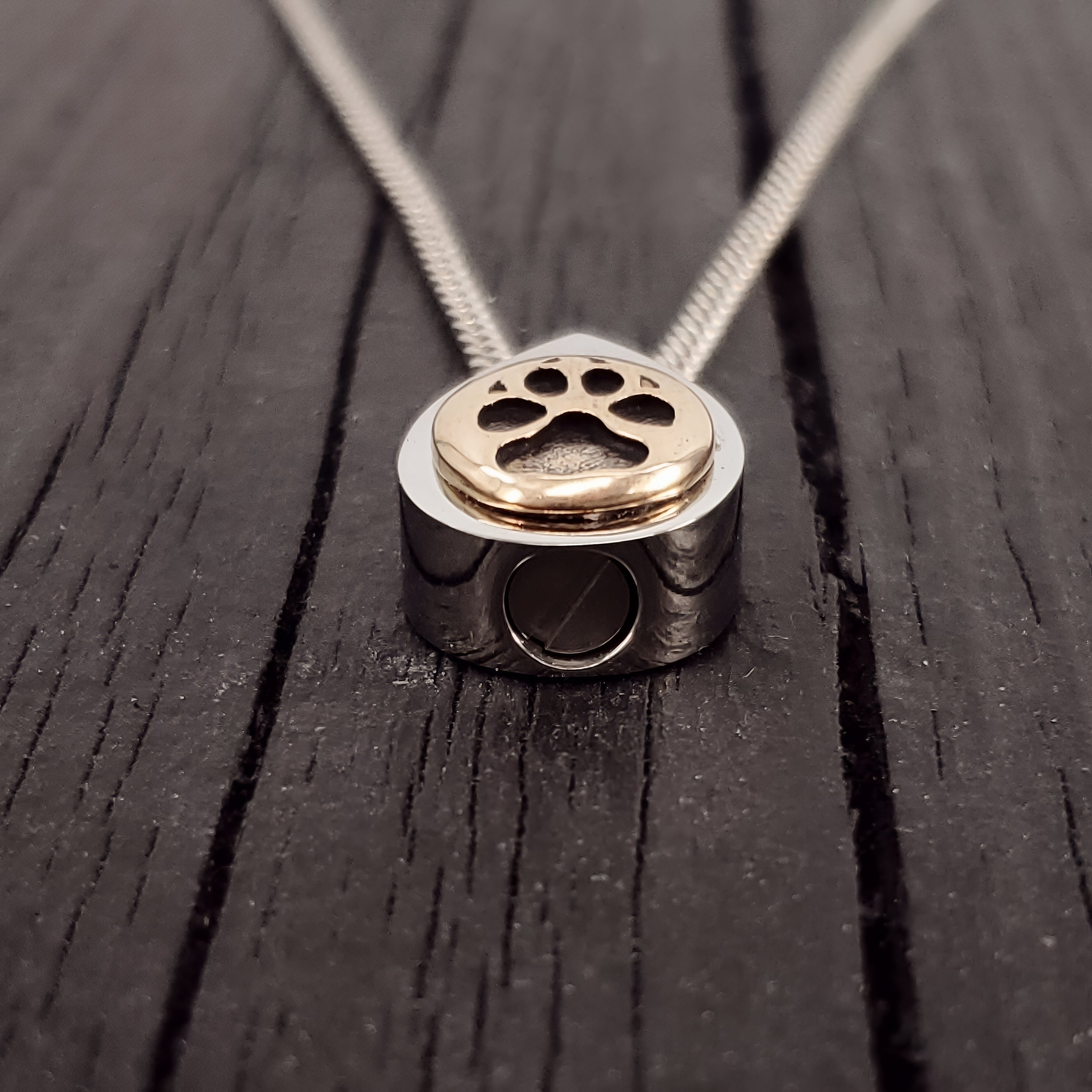 Dog Paw Print Tear Drop Cremation Ash Urn Necklace - Sold Bronze on Stainless Steel - Custom Engraved Personalised Mourning Pet Urn